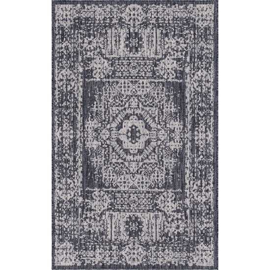 Rug Unique Loom Outdoor Traditional Dark Gray Rectangular 5' 0 x 8' 0