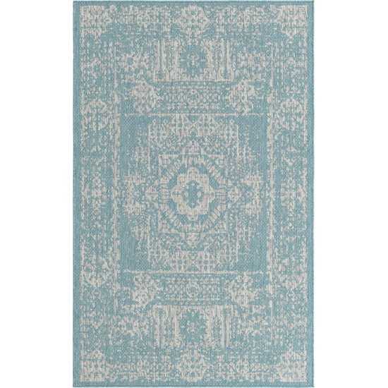 Rug Unique Loom Outdoor Traditional Aqua Blue Rectangular 5' 0 x 8' 0