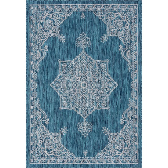 Rug Unique Loom Outdoor Traditional Teal Rectangular 4' 0 x 6' 0