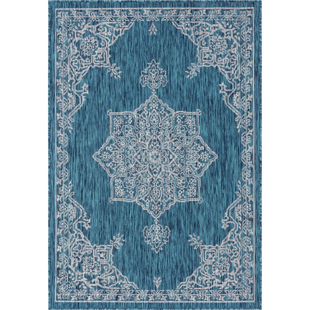 Rug Unique Loom Outdoor Traditional Teal Rectangular 4' 0 x 6' 0