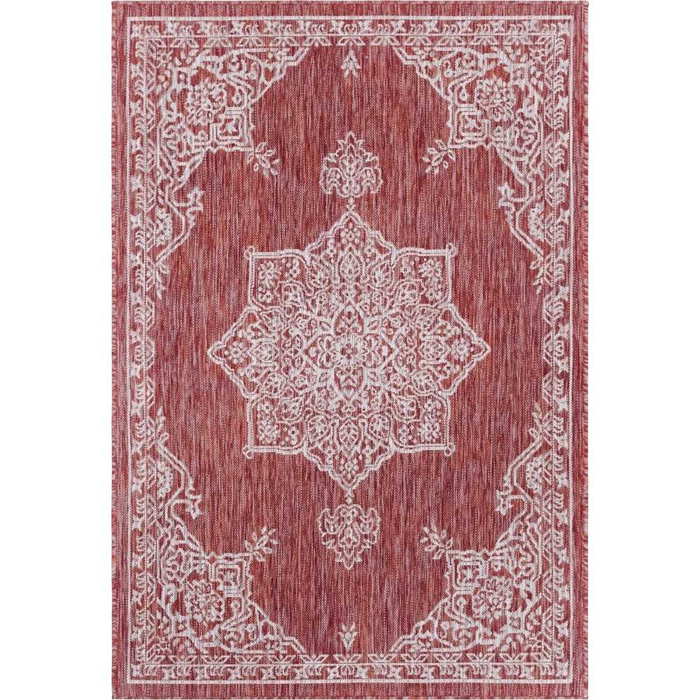 Rug Unique Loom Outdoor Traditional Rust Red Rectangular 4' 0 x 6' 0