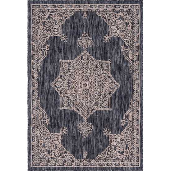 Rug Unique Loom Outdoor Traditional Charcoal Gray Rectangular 4' 0 x 6' 0