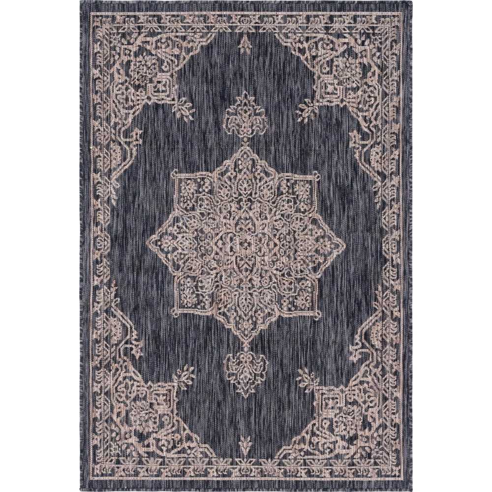 Rug Unique Loom Outdoor Traditional Charcoal Gray Rectangular 4' 0 x 6' 0