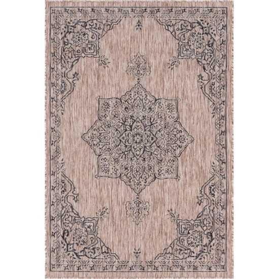 Rug Unique Loom Outdoor Traditional Beige Rectangular 4' 0 x 6' 0