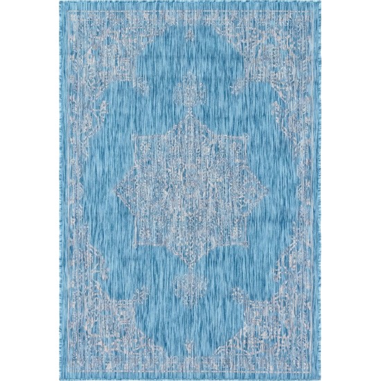 Rug Unique Loom Outdoor Traditional Aqua Blue Rectangular 4' 0 x 6' 0