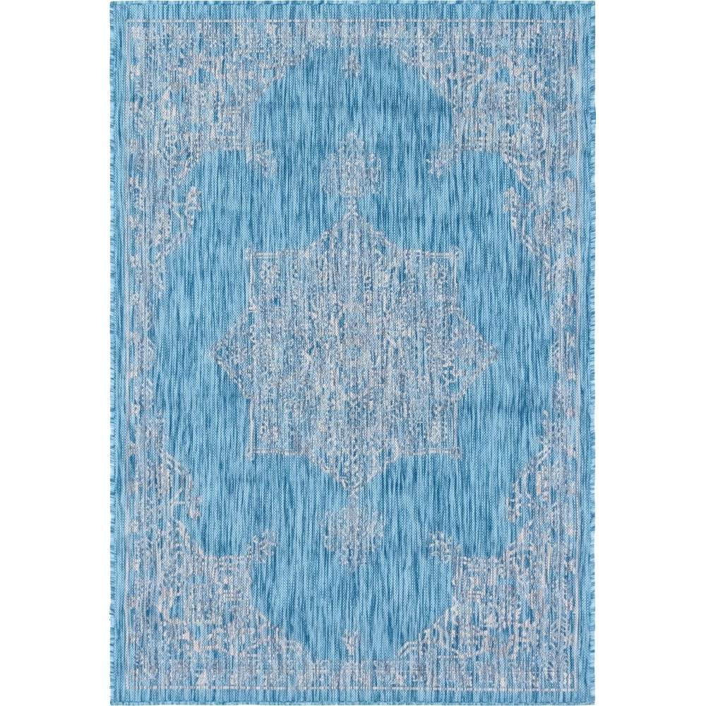 Rug Unique Loom Outdoor Traditional Aqua Blue Rectangular 4' 0 x 6' 0