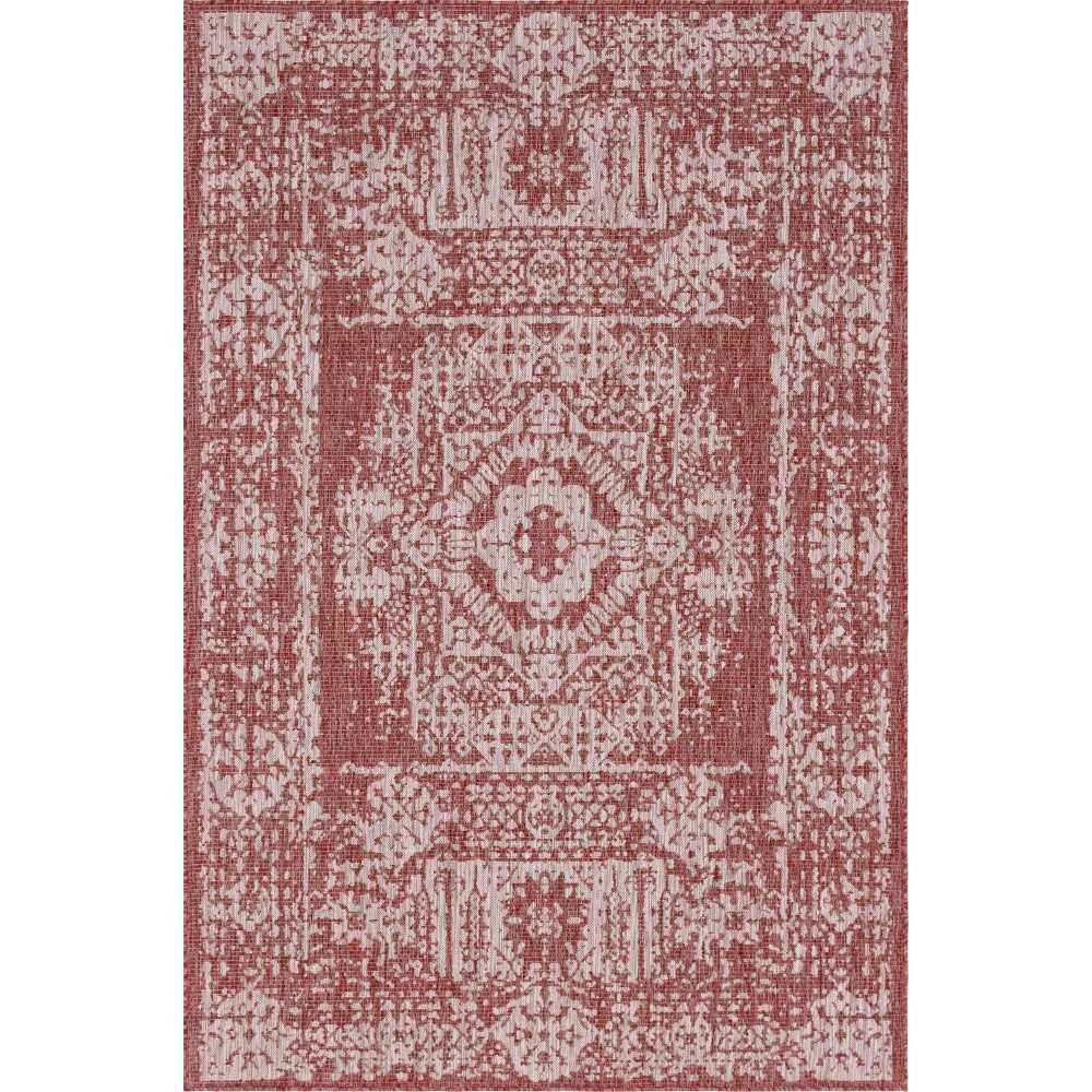 Rug Unique Loom Outdoor Traditional Rust Red Rectangular 4' 0 x 6' 0