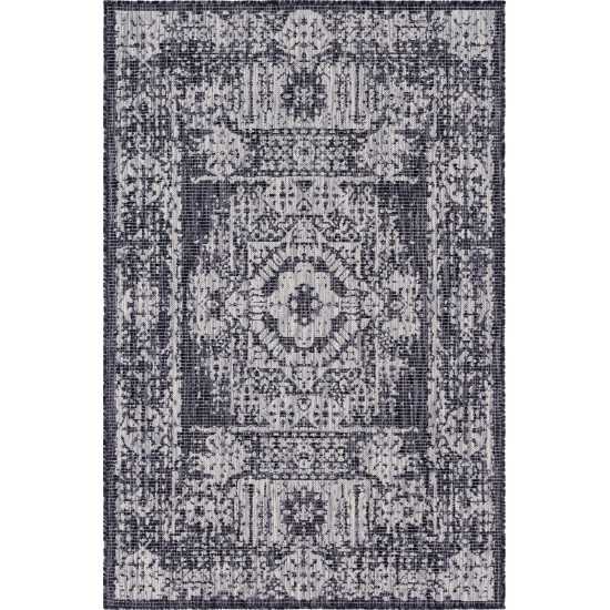 Rug Unique Loom Outdoor Traditional Dark Gray Rectangular 4' 0 x 6' 0