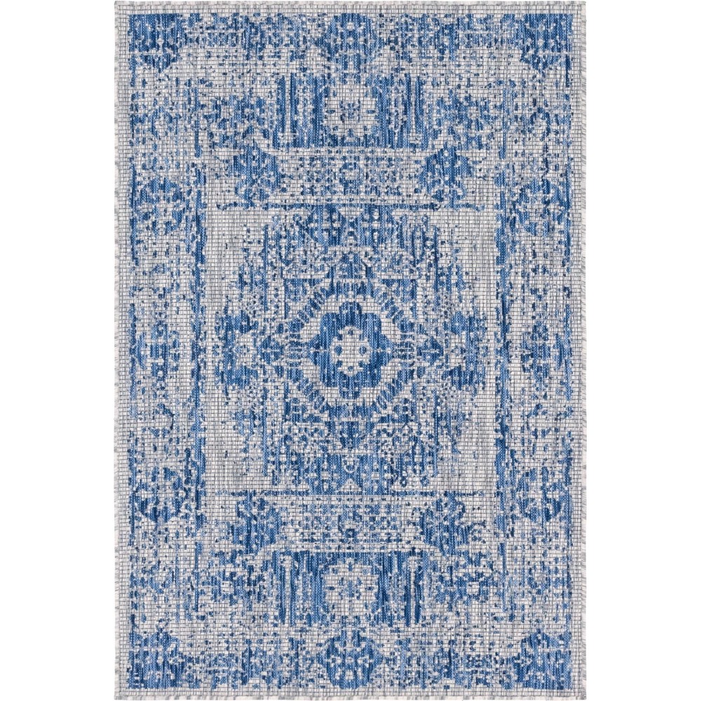 Rug Unique Loom Outdoor Traditional Blue Rectangular 4' 0 x 6' 0