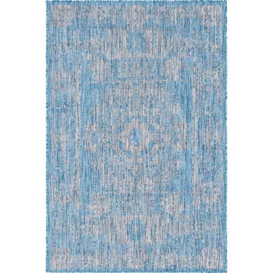 Rug Unique Loom Outdoor Traditional Aqua Blue Rectangular 4' 0 x 6' 0