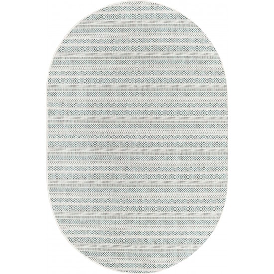 Rug Unique Loom Outdoor Striped Teal Oval 5' 3 x 7' 10