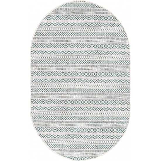 Rug Unique Loom Outdoor Striped Teal Oval 3' 3 x 5' 3