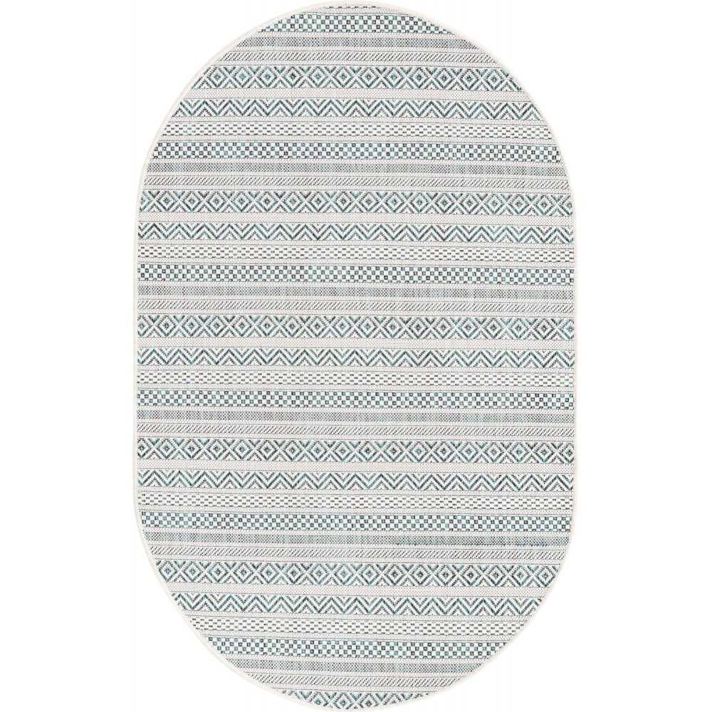 Rug Unique Loom Outdoor Striped Teal Oval 3' 3 x 5' 3