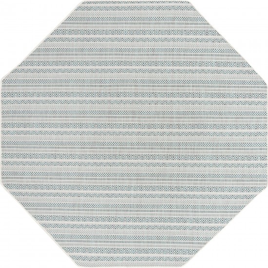 Rug Unique Loom Outdoor Striped Teal Octagon 7' 10 x 7' 10