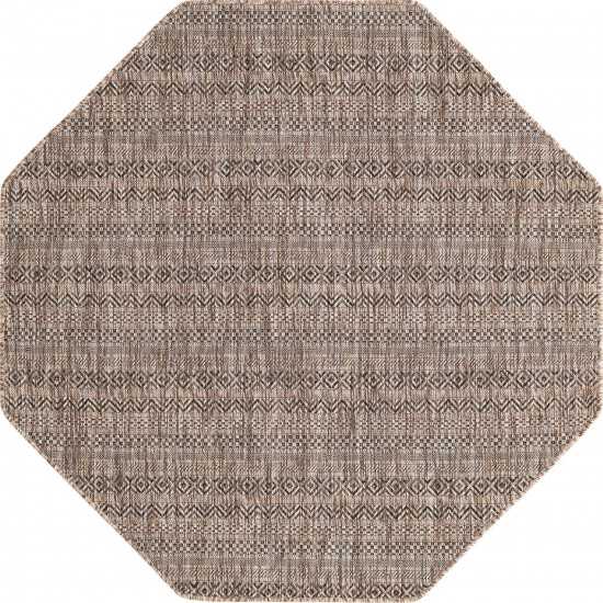 Rug Unique Loom Outdoor Striped Brown Octagon 5' 3 x 5' 3