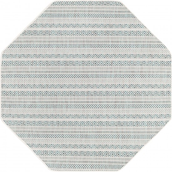 Rug Unique Loom Outdoor Striped Teal Octagon 5' 3 x 5' 3