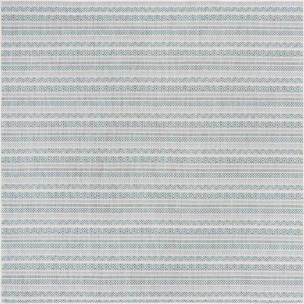 Rug Unique Loom Outdoor Striped Teal Square 7' 10 x 7' 10