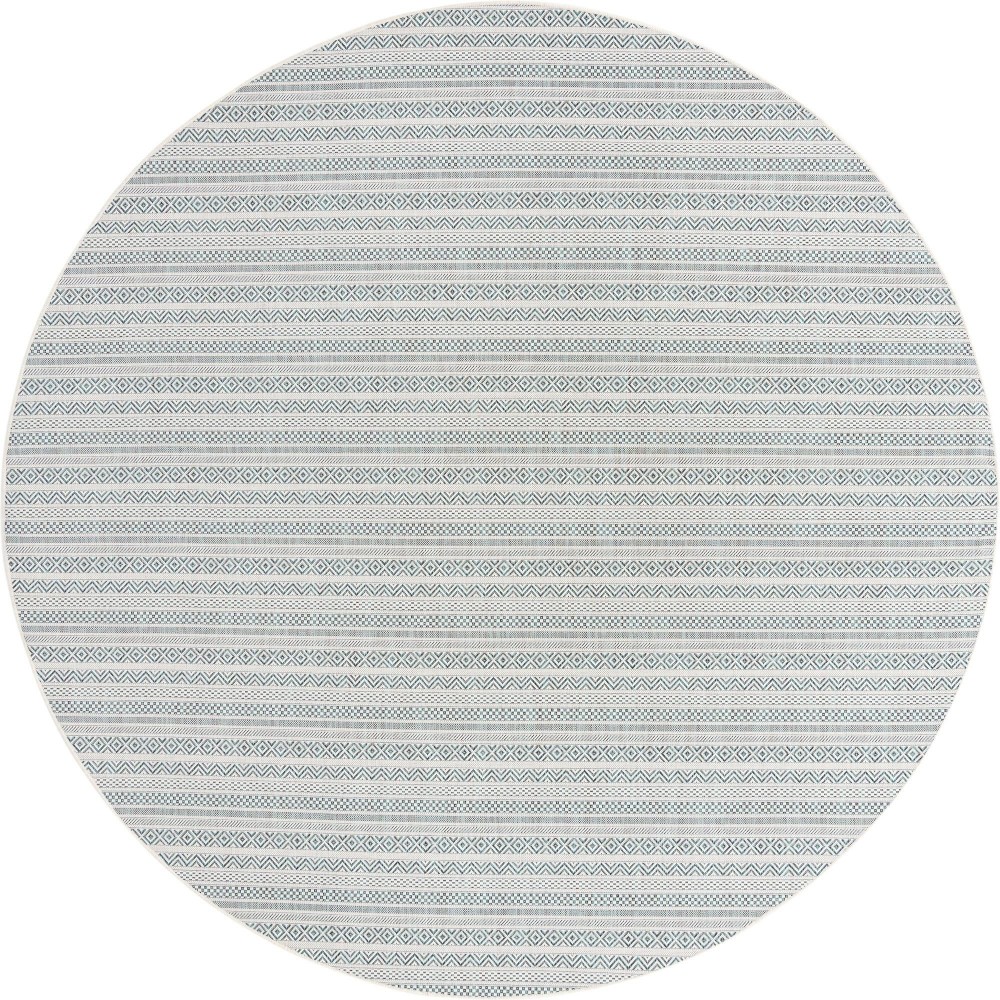 Rug Unique Loom Outdoor Striped Teal Round 10' 0 x 10' 0