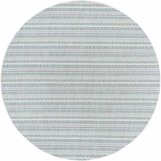 Rug Unique Loom Outdoor Striped Teal Round 7' 10 x 7' 10