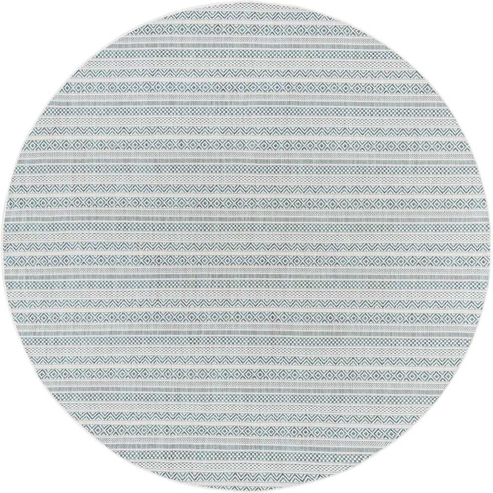Rug Unique Loom Outdoor Striped Teal Round 7' 10 x 7' 10 Rug Unique Loom Outdoor Striped Teal Round 7' 10 x 7' 10