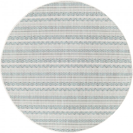 Rug Unique Loom Outdoor Striped Teal Round 5' 3 x 5' 3