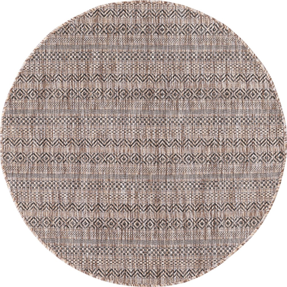 Rug Unique Loom Outdoor Striped Brown Round 4' 0 x 4' 0