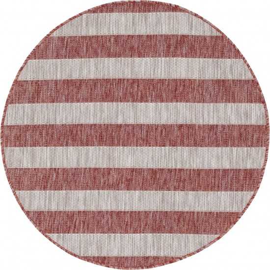 Rug Unique Loom Outdoor Striped Rust Red Round 4' 0 x 4' 0