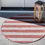 Rug Unique Loom Outdoor Striped Rust Red Round 4' 0 x 4' 0