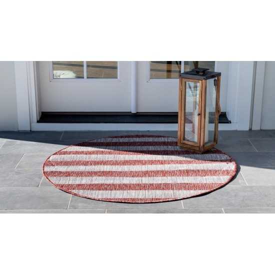 Rug Unique Loom Outdoor Striped Rust Red Round 4' 0 x 4' 0