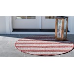 Rug Unique Loom Outdoor Striped Rust Red Round 4' 0 x 4' 0