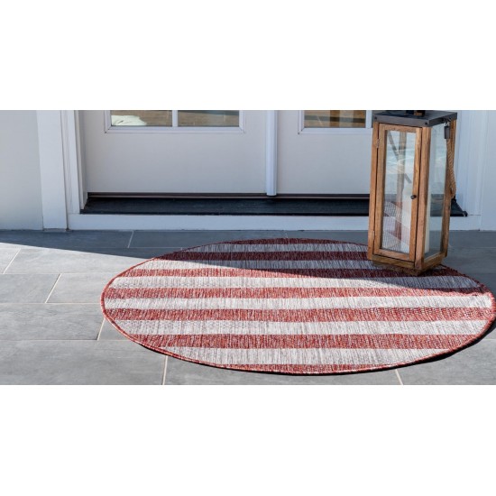 Rug Unique Loom Outdoor Striped Rust Red Round 4' 0 x 4' 0