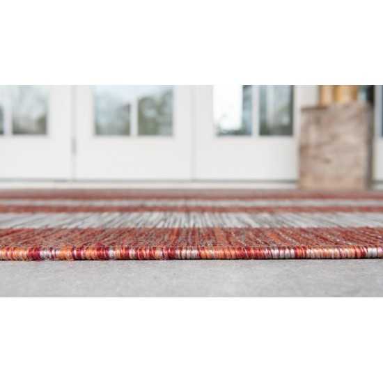 Rug Unique Loom Outdoor Striped Rust Red Round 4' 0 x 4' 0