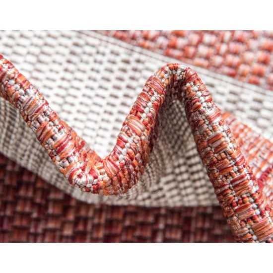 Rug Unique Loom Outdoor Striped Rust Red Round 4' 0 x 4' 0