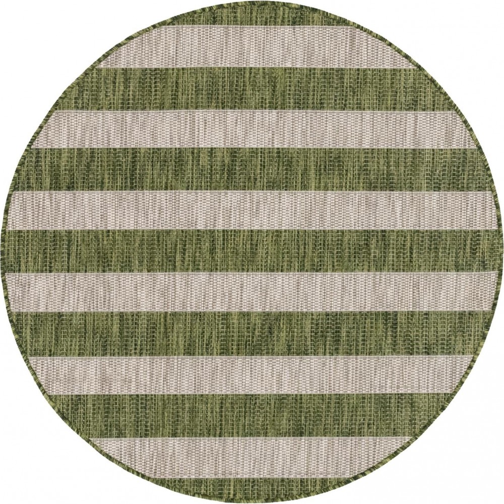 Rug Unique Loom Outdoor Striped Green Round 4' 0 x 4' 0