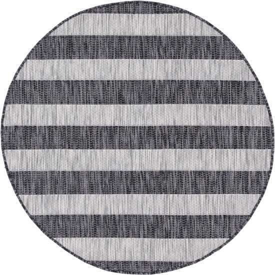 Rug Unique Loom Outdoor Striped Gray Round 4' 0 x 4' 0