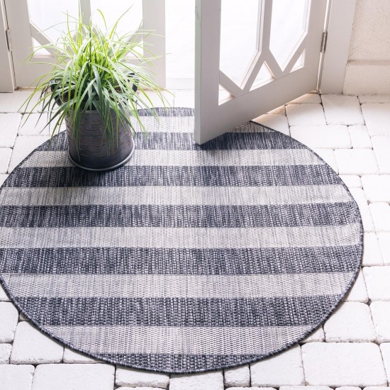 Rug Unique Loom Outdoor Striped Gray Round 4' 0 x 4' 0