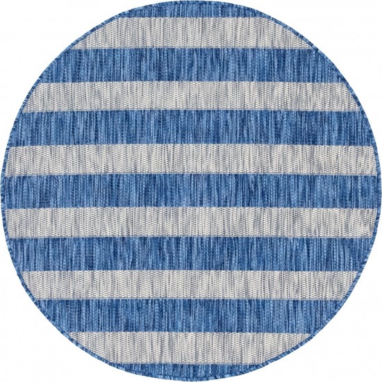 Rug Unique Loom Outdoor Striped Blue Round 4' 0 x 4' 0