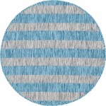 Rug Unique Loom Outdoor Striped Aqua Blue Round 4' 0 x 4' 0