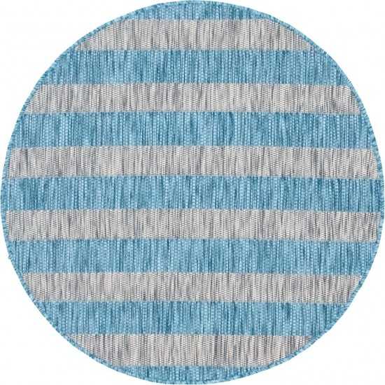 Rug Unique Loom Outdoor Striped Aqua Blue Round 4' 0 x 4' 0