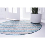 Rug Unique Loom Outdoor Striped Aqua Blue Round 4' 0 x 4' 0