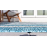 Rug Unique Loom Outdoor Striped Aqua Blue Round 4' 0 x 4' 0