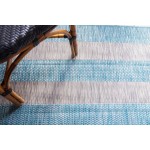 Rug Unique Loom Outdoor Striped Aqua Blue Round 4' 0 x 4' 0