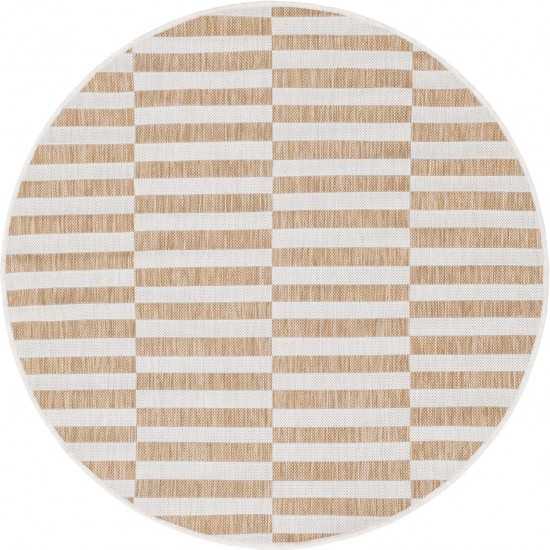 Rug Unique Loom Outdoor Striped Light Brown Round 4' 0 x 4' 0