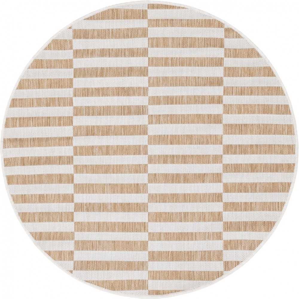 Rug Unique Loom Outdoor Striped Light Brown Round 4' 0 x 4' 0