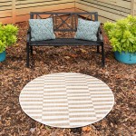 Rug Unique Loom Outdoor Striped Light Brown Round 4' 0 x 4' 0