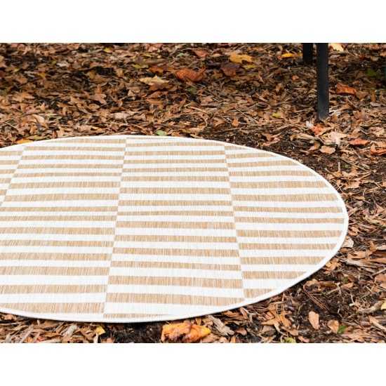 Rug Unique Loom Outdoor Striped Light Brown Round 4' 0 x 4' 0