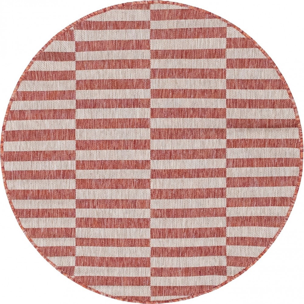 Rug Unique Loom Outdoor Striped Red Round 4' 0 x 4' 0