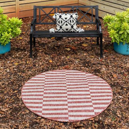 Rug Unique Loom Outdoor Striped Red Round 4' 0 x 4' 0