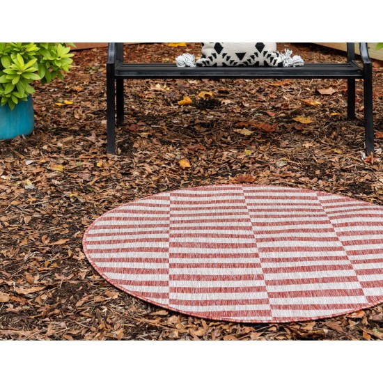 Rug Unique Loom Outdoor Striped Red Round 4' 0 x 4' 0