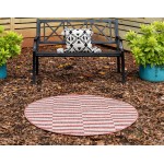 Rug Unique Loom Outdoor Striped Red Round 4' 0 x 4' 0